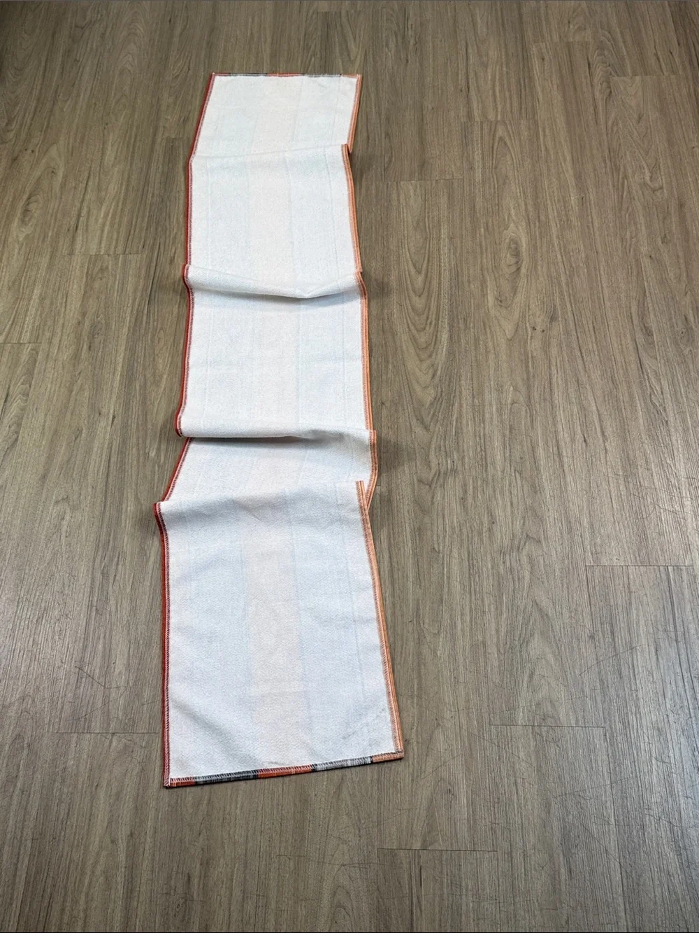 Striped Table Runner - Orange, Gray, Red Tones, 13” x 70”, Cotton & Rayon
